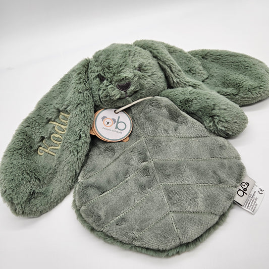 Personalised Baby Bunny Comforter Toy in Sage | OB Designs