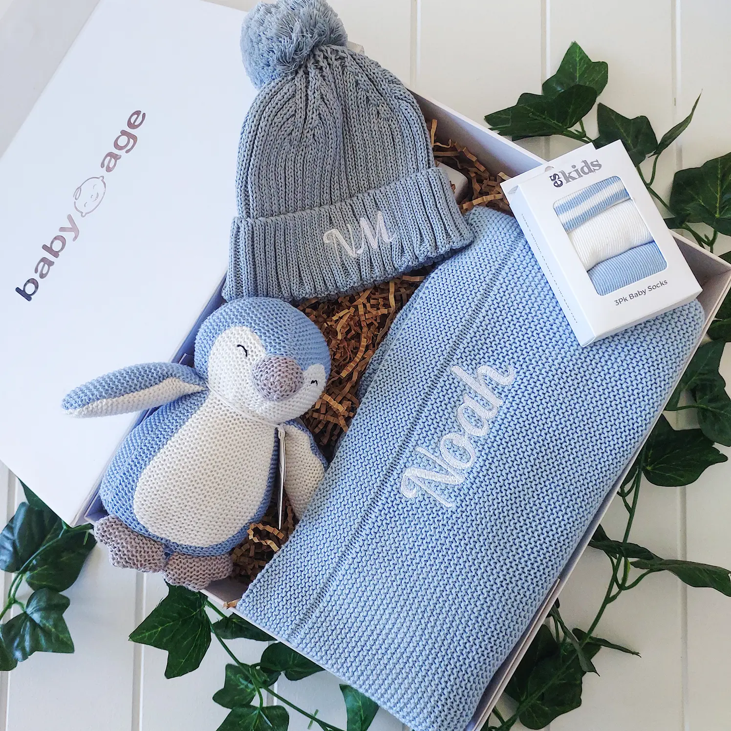 Newborn Personalised Baby Boy Gift Set – Baby Blue 4 Piece