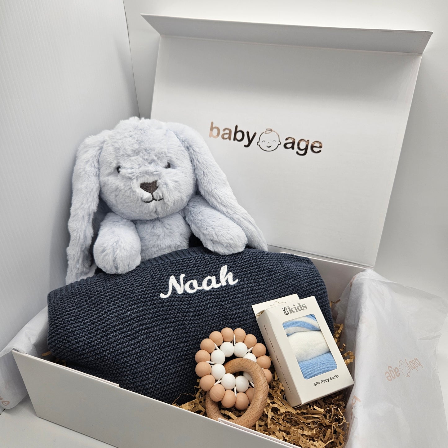Personalised Blue Bunny, Navy Blanket 4-Piece | Large Baby Gift Set