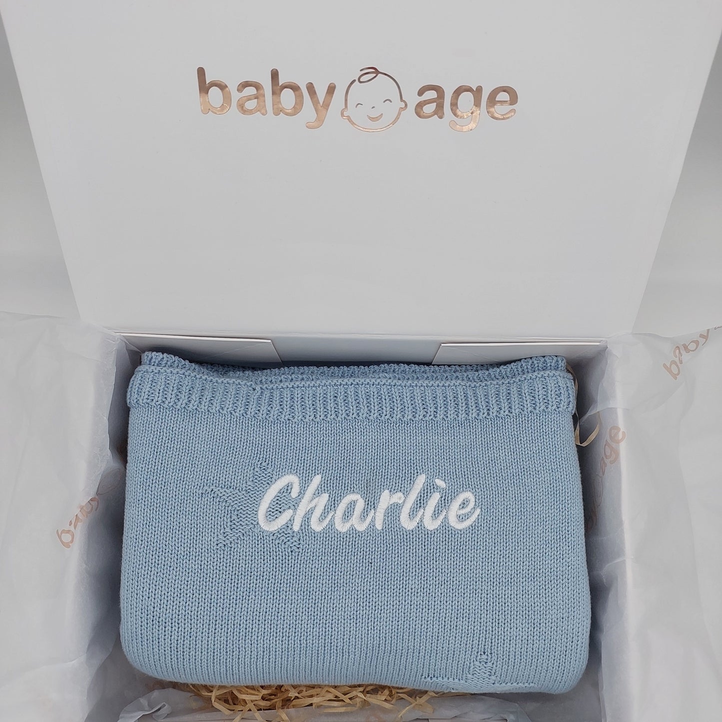 Personalised Baby Blanket in Baby Blue Star Pattern