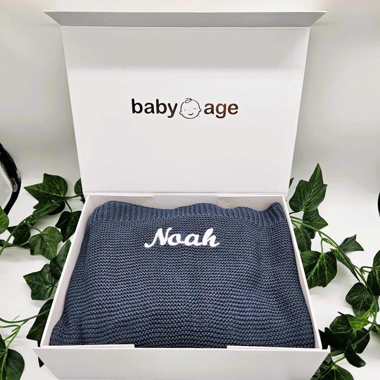 Knitted Navy Pom Pom Personalised Blanket