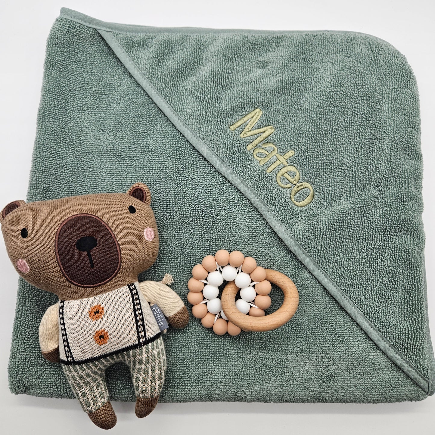 Personalised Hooded Baby Towel Sage