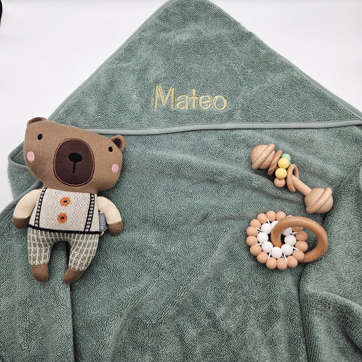 Baby Age Sage Personalised Hooded Baby Towel