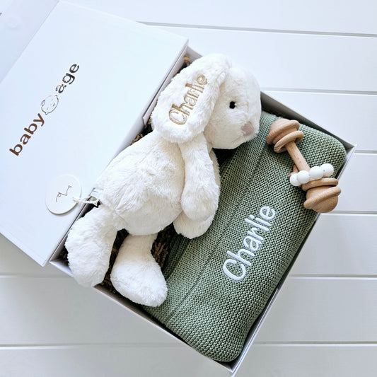 3-Piece Personalised Baby Age Gift Set in Sage BabyAge