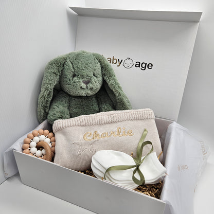 Personalised Sage Bunny, Stone Blanket 4-Piece | Large Baby Gift Set