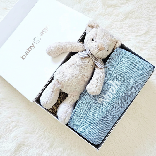 Personalised Blue Blanket & Georgie Bear Baby Boy Gift Set BabyAge