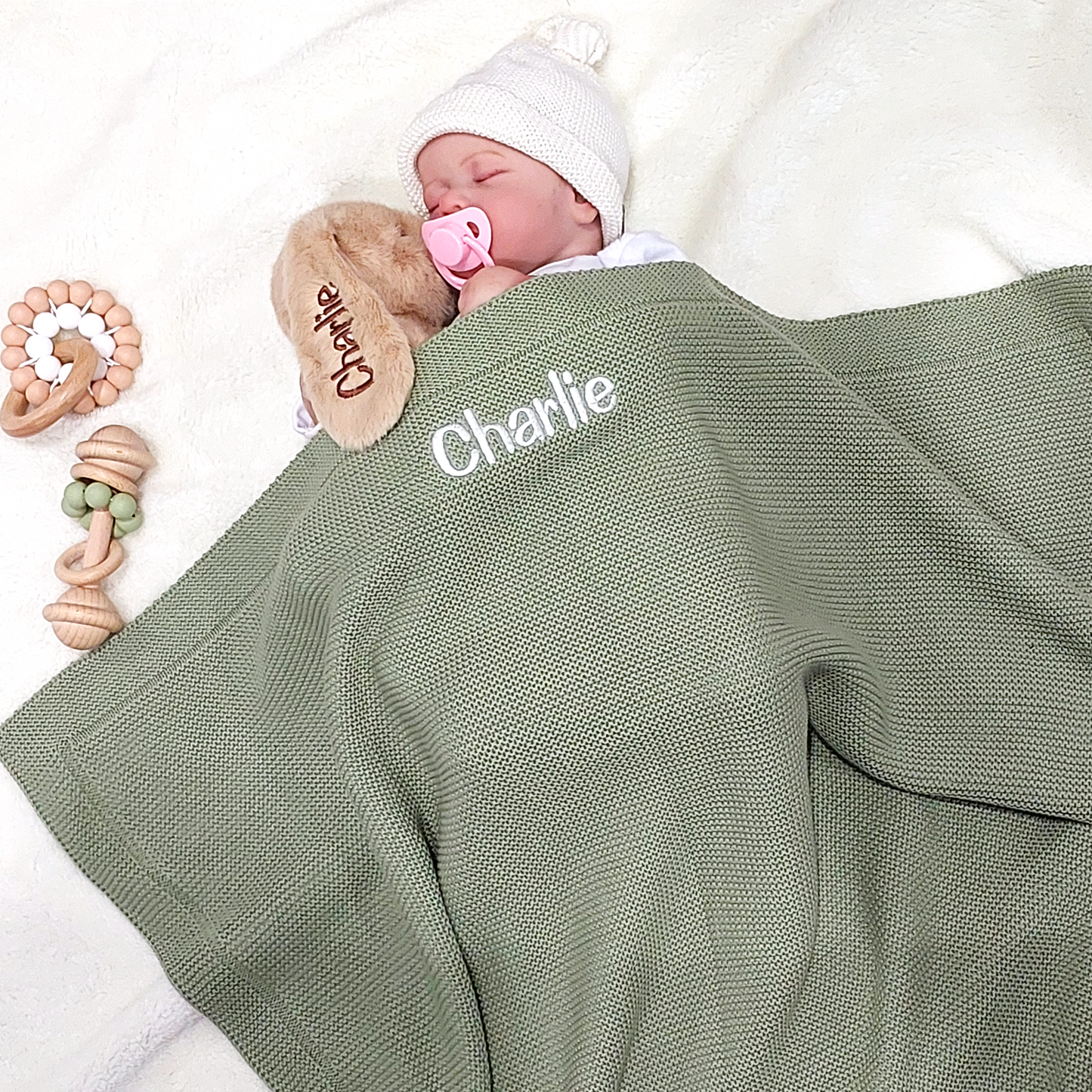Luxury Baby Age Personalised Blanket in Sage