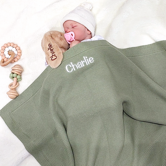 Luxury Baby Age Personalised Blanket in Sage