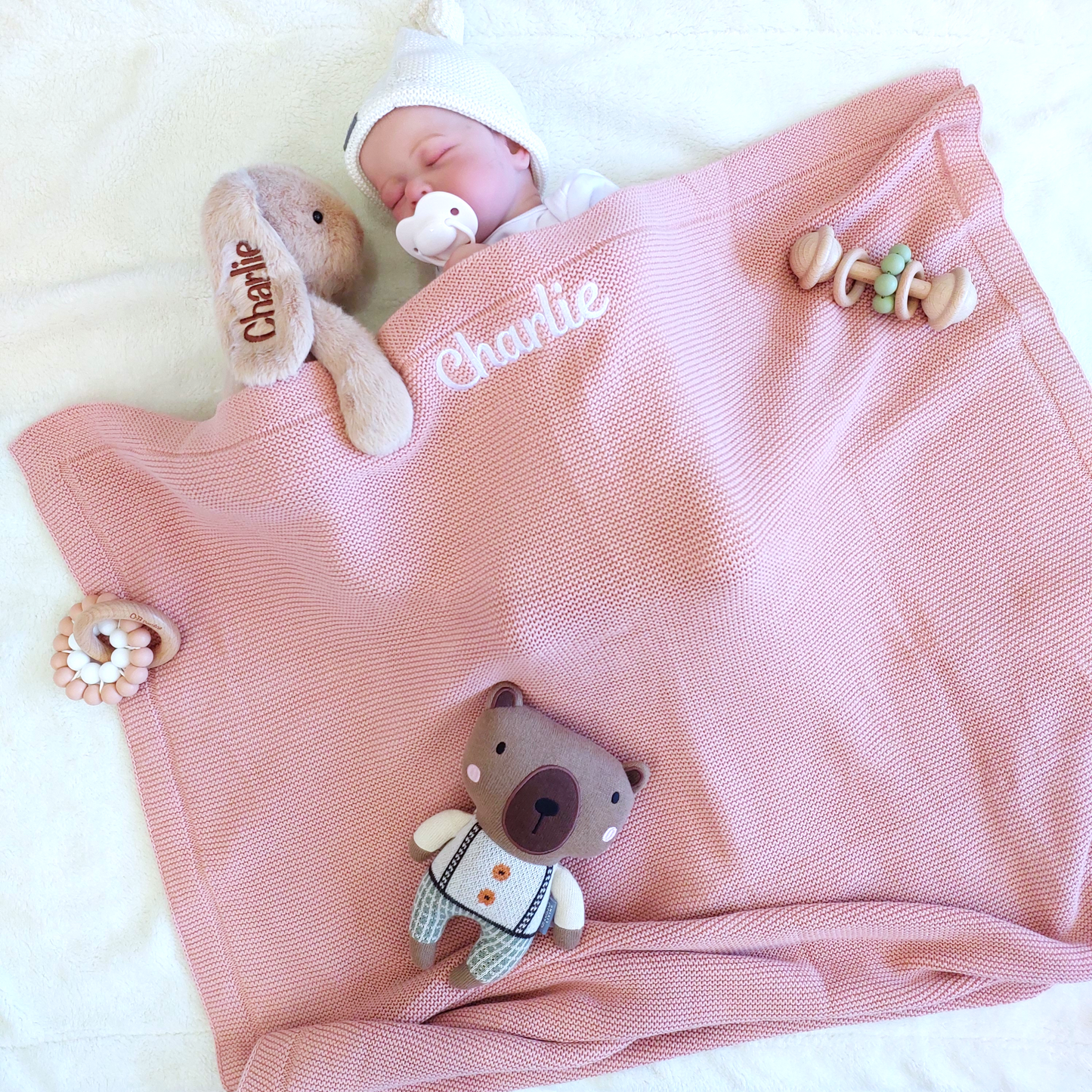Luxury 3-Piece Personalised Baby Age Gift Hamper in White & Pink