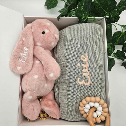 Personalised Baby Gift Hamper | 3 Piece Set in Pink and Grey