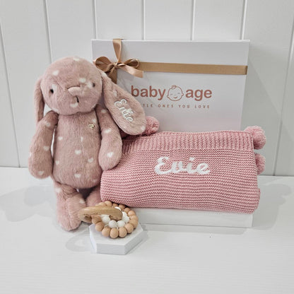 Personalised Baby Gift Hamper | Little Love Pink Bunny, Blanket & Teether Toy