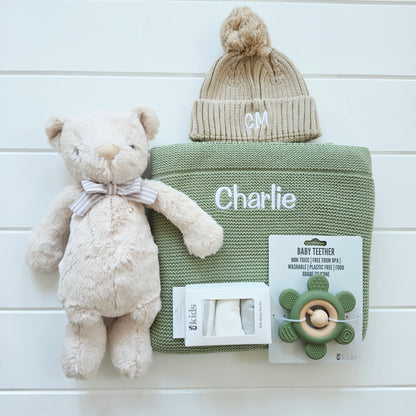 5-Piece Sage Green Personalised Baby Gift Set