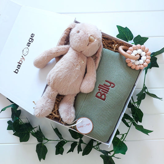 Luxury 3-Piece Personalised Baby Age Gift Hamper in Sage BabyAge