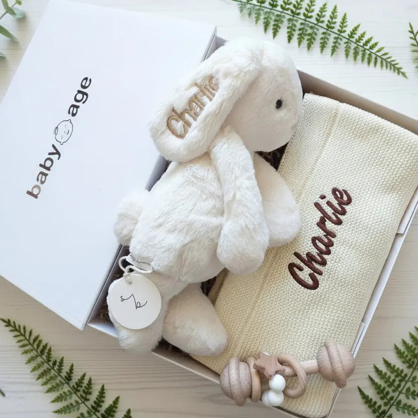 Luxury Neutral 3-Piece Personalised Baby Age Gift Hamper BabyAge