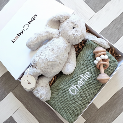 3-Piece Personalised Baby Age Gift Set in Sage BabyAge