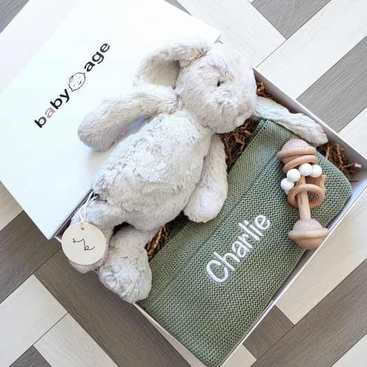 3-Piece Personalised Baby Age Gift Set in Sage BabyAge