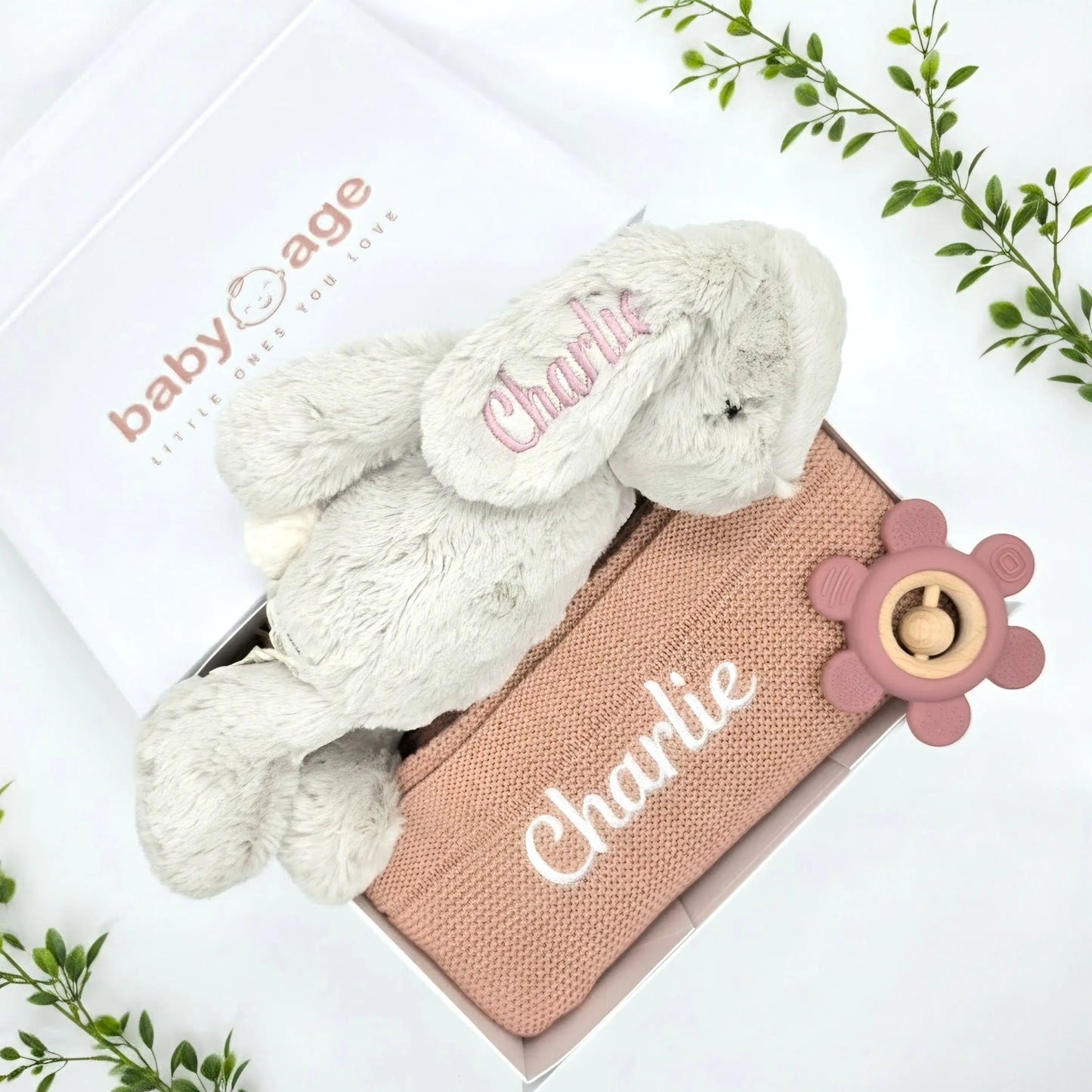 Personalised Baby Gift Hamper – Willow Bunny & Pink Blanket BabyAge
