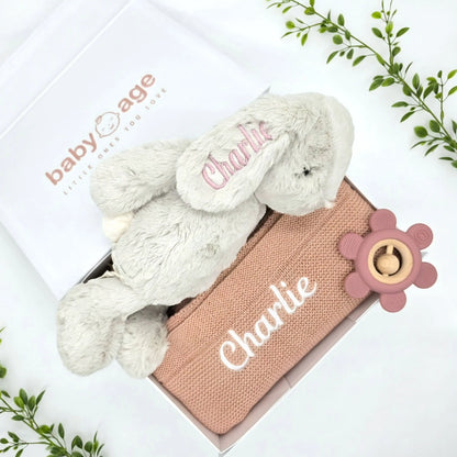 Personalised Baby Gift Hamper – Willow Bunny & Pink Blanket BabyAge