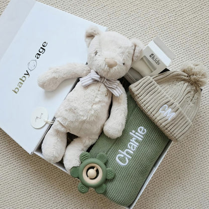 5-Piece Sage Green Personalised Baby Gift Set