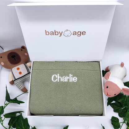 Luxury Baby Age Personalised Blanket in Sage