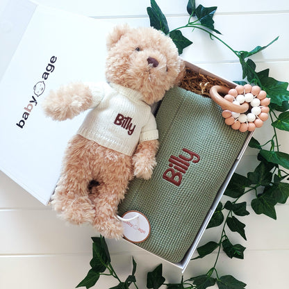 Personalised Teddy & Sage Blanket with Teether Baby Gift Set BabyAge