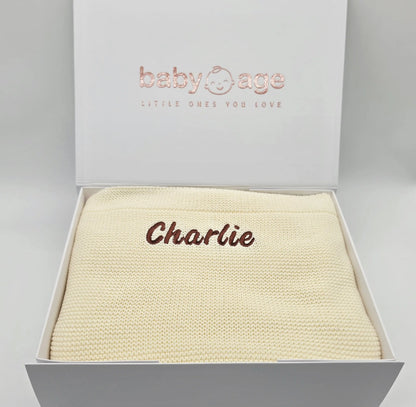 Newborn Personalised Baby Blanket in Cream BabyAge